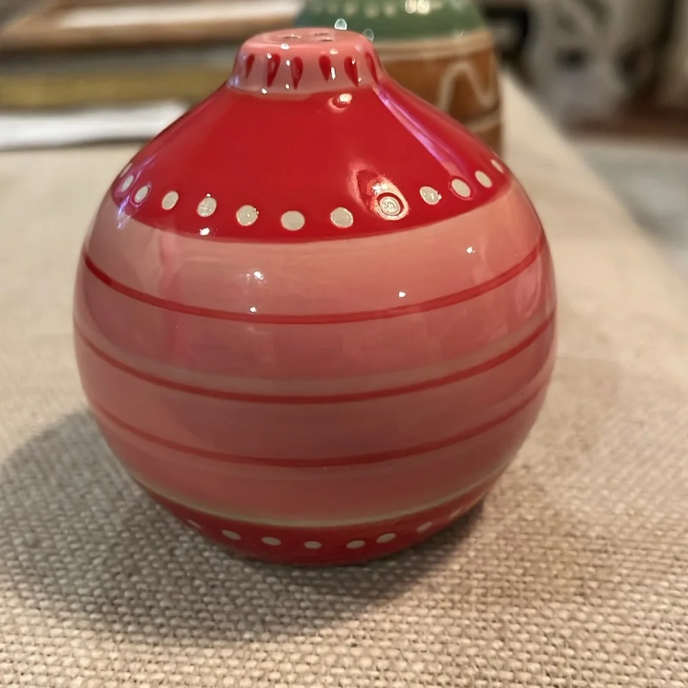 Hand-Painted Ornament & Bell Stoneware Salt & Pepper Shaker/NWT